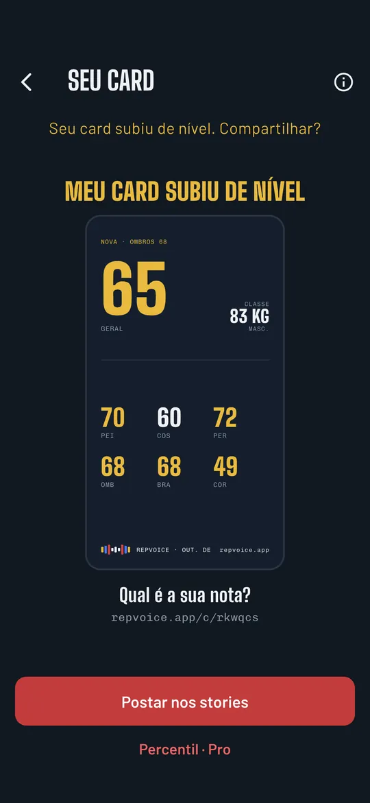 Lifter Card do Repvoice com notas por grupo muscular