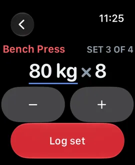Repvoice on Apple Watch logging a set with the Digital Crown
