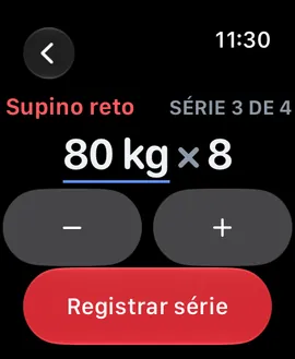 Repvoice no Apple Watch registrando uma série com a Digital Crown
